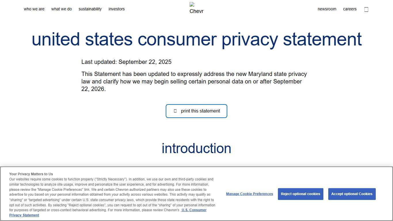 United States Consumer Privacy Statement — Chevron