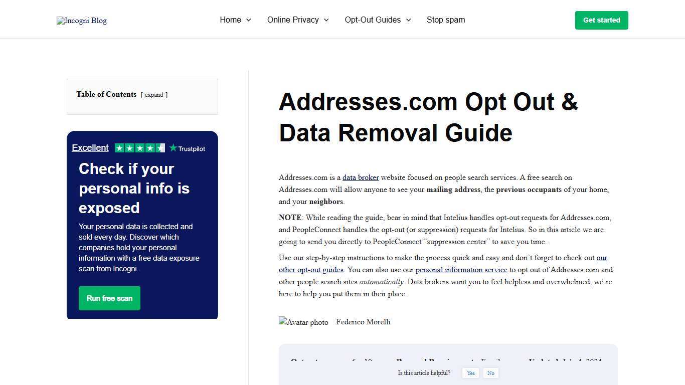 Addresses.com Opt Out & Data Removal Guide [2026] | Incogni